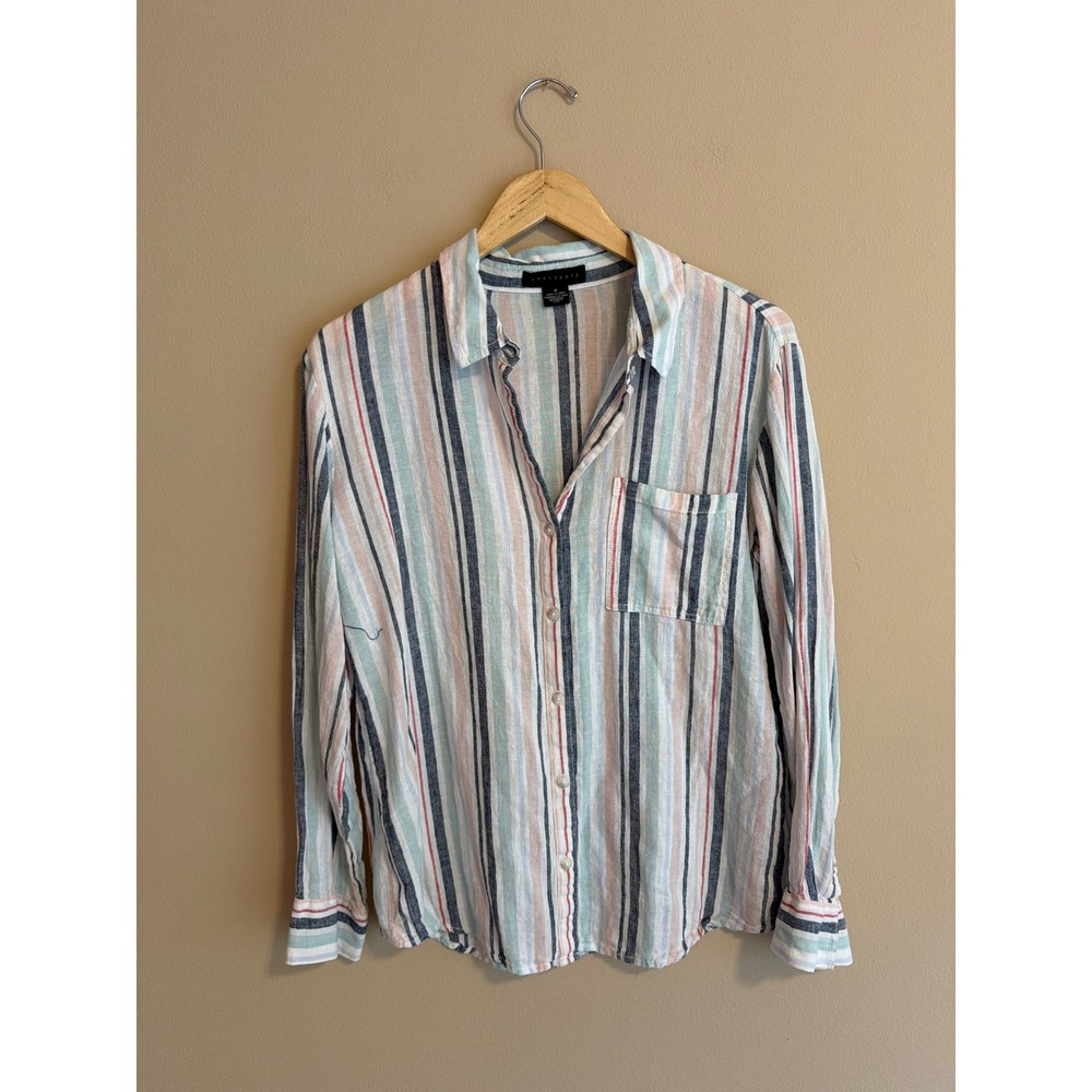 Sanctuary Boyfriend Shirt Womens Medium Linen Blend Striped Button Down